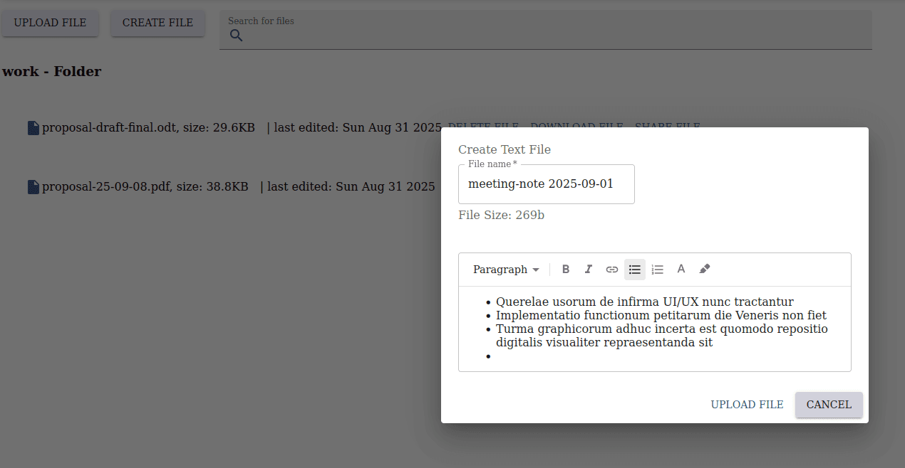 example of creating and editing a text document